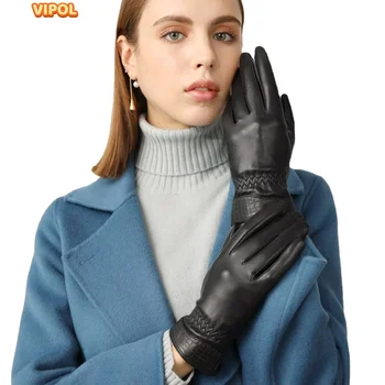 Зимние женские перчатки, ветрозащитные, водонепроницаемые, теплые и утолщенные перчатки для гольфа из козьей кожи для верховой езды с сенсорным экраном для женщин