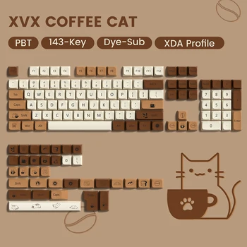 143 клавиши Coffee Cat PBT Keycap с 5 Сторонами, Окрашенные в Профиль XDA, Индивидуальные Колпачки Для Ключей Для Механических Клавиатур Cherry MX Switch Gamer