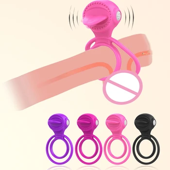 Кольцо-вибратор для пениса, Облизывающее Вибрирующее кольцо для члена, усиливающее эрекцию пениса, Стимулятор клитора, секс-игрушки с задержкой времени для пар