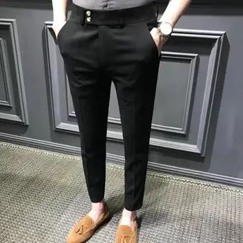 Мужские брюки Ninth из мягкой ткани, мужские костюмные брюки на молнии, прямые мужские брюки, прямые официальные брюки, деловые повседневные длинные брюки