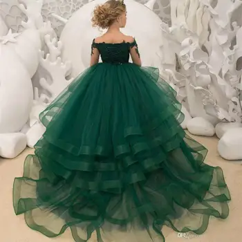 Зеленые платья для девочек в цветочек для свадьбы, многоуровневые юбки, платья для малышей, праздничные платья, Тюлевое детское праздничное платье