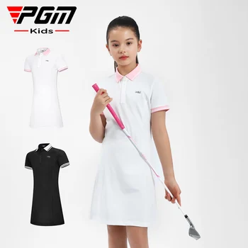 Платье-рубашка для гольфа с лацканами для девочек PGM, Детское быстросохнущее платье для гольфа, Детская Дышащая одежда в стиле пэчворк, Тонкая спортивная одежда