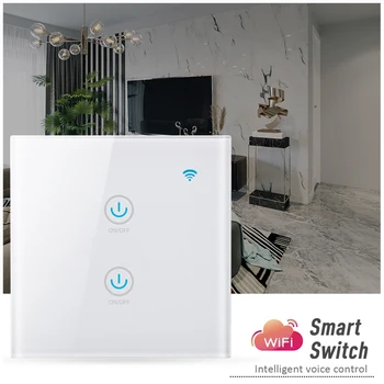 Панель Smart Switch Умная сенсорная кнопка Сенсор Wifi Smart Switch Настенный панельный выключатель 2-полосное управление Smart Switch Умный выключатель света