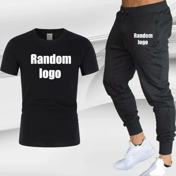 2023 Мужская футболка со случайным рисунком + брюки из 2 предметов, хлопковые спортивные штаны для бега трусцой с короткими рукавами, мужской летний спортивный комплект
