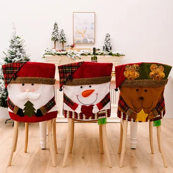 Рождественский чехол для стула Мультяшный Санта Клаус, Снеговик, Хлопчатобумажные Льняные Чехлы для стульев Многоразового использования, рукав для стула, Украшения для вечеринок, Домашний Декор