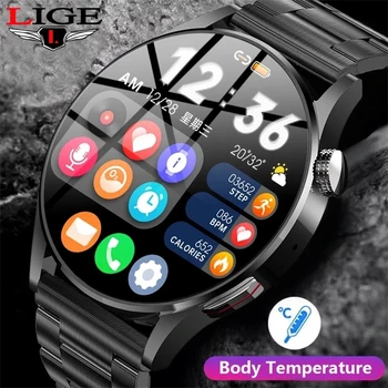 LIGE Новые Мужские Смарт-Часы С Пользовательским Циферблатом Браслет Температура Тела Bluetooth Часы Вызова AI Голосовой Ассистент Спортивные Умные Часы Для Женщин