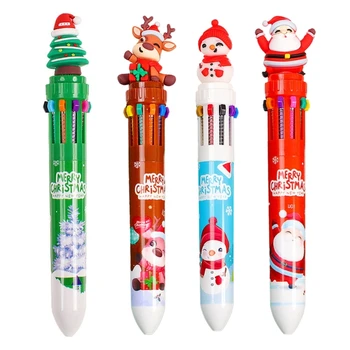 Рождественская Шариковая Ручка 10-в-1 Выдвижная Многоцветная Шариковая Ручка для детей Calss Reward Christmas Party Favor 96BA