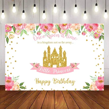 Цветочный фон принцессы, тема замка, фон с днем рождения для фотосессии, розовые цветы, вечеринка в честь дня рождения маленькой принцессы