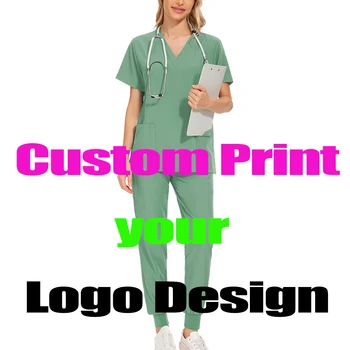 Изготовленные на заказ логотипы с печатью Медицинская Униформа Спа Женская униформа для медсестер в больницах Многоцветная Ткань Рабочая одежда ветеринара для домашних животных