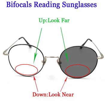 Женщины Мужчины Интеллектуальные Фотохромные Бифокальные Очки для чтения, Очки для дальнозоркости с увеличительным стеклом, Металлическая Круглая Оправа
