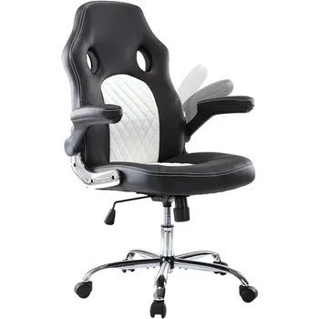 Игровое офисное кресло - исполнительный вращающийся компьютерный стол из искусственной кожи с откидывающимися подлокотниками и поясничной поддержкой для работы