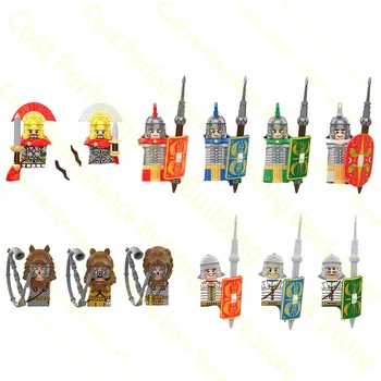 Средневековый замок, Римские солдаты, Строительные блоки, мини-фигурки, куклы, Лев, Медведь, Волчья голова, Кирпичи, Оружие, Игрушка-щит