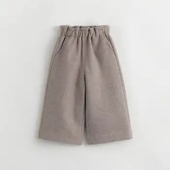 Модные твидовые широкие брюки MARC& JANIE для девочек с кружевной талией, детские брюки на зиму 232019
