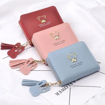 Новый женский кошелек 2023 года, короткий милый японский и корейский медвежонок, кошелек с застежкой-молнией, мини-сумка для карт