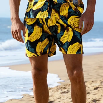 Модные мужские гавайские шорты с принтом, пляжные шорты Aloha, мужские плавки с эластичной талией и сетчатой подкладкой, купальники, купальные костюмы
