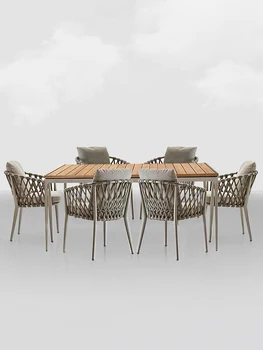 Скандинавские уличные столы и стулья повседневный внутренний дворик балкон терраса сад плетеные из ротанга солнцезащитные водонепроницаемые стулья из ротанга