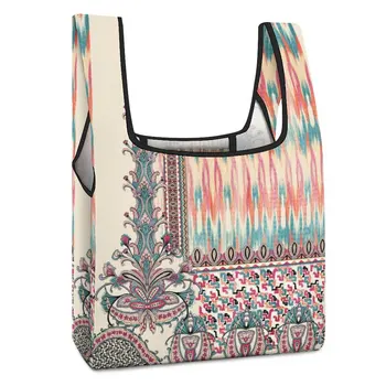 Индивидуальная Печатная Складная Хозяйственная сумка с двойным ремешком, сумка для этнической экзотики, Повседневная Женская сумка для продуктов, изготовленный на Заказ узор