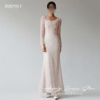 Hoepoly Роскошное вечернее платье русалки с длинным рукавом, расшитое блестками, до щиколоток, без спинки, стильное платье для выпускного вечера 프롬드레스