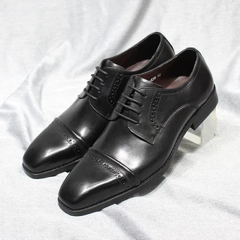 Классические мужские туфли-дерби из натуральной кожи на шнуровке, однотонный носок, деловые модельные туфли ручной работы для мужчин, свадебная официальная обувь