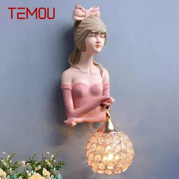 TEMOU Современный Внутренний Настенный Светильник LED Pink Girl Креативный Дизайн Бра Из Смолы Для Дома, Гостиной, Спальни