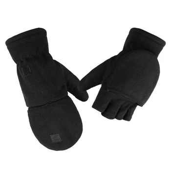 1 Пара мужских и женских зимних флисовых перчаток с откидным верхом, флисовые варежки с откидным верхом, толстые вязаные детские перчатки на половину пальца для подростков с чехлом