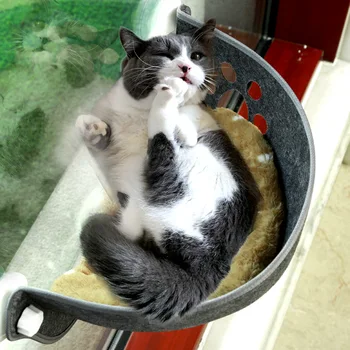 2023 Домашние кошки Подвесная кровать Гамак для кошек на окне с подушкой для сна с прочными присосками Гнездо для сидения у окна для домашних животных