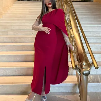 Классическое вечернее платье с разрезом на одно плечо спереди, Женские платья для выпускного вечера из Саудовской Аравии, сексуальное вечернее платье из Дубая с длинным рукавом длиной до щиколоток