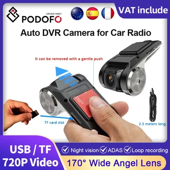 Podofo HD 720P Dash Cam ADAS Автомобильная Видеорегистраторная Камера Ночного видения Для Android Мультимедийный Плеер 16G/32G/64G/128G TF Карта USB Auto