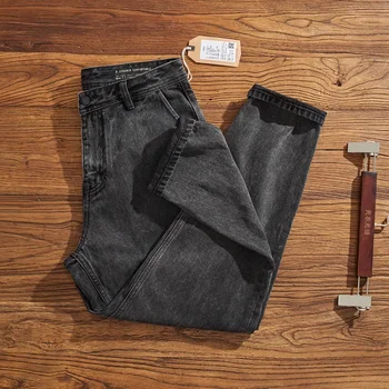 Осенне-зимние плотные новые черно-серые брюки с плотной стиркой прямого покроя в уличном стиле, полностью подходящие к коническим джинсовым длинным брюкам m
