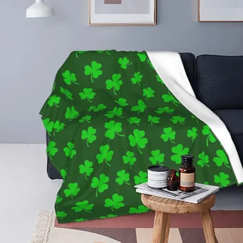 Фланелевое одеяло с зелеными листьями клевера, День Патрика, Мягкая легкая теплая Акварельная живопись, подарки для детей и взрослых