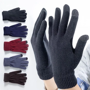 Зимние теплые вязаные перчатки Шерстяные вязаные перчатки с сенсорным экраном мобильного телефона, зимние толстые теплые перчатки для взрослых, варежки для мужчин и женщин