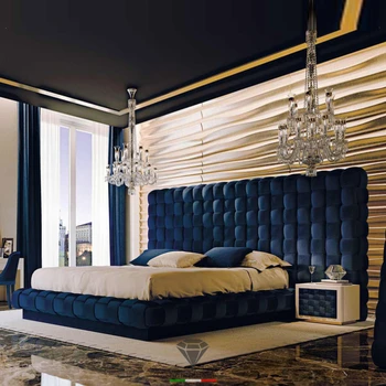 Большая кровать 3 м с увеличенным синим светом Роскошная кровать Двуспальная кровать 2000 × 2200 Большая кровать в главной спальне
