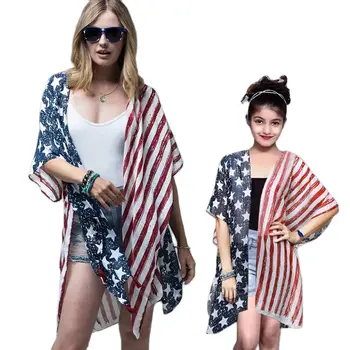 Подходящая одежда для семьи, рубашка для маленькой девочки, плащ, пальто, одежда для мамы и дочки, пляжный комбинезон, Флаг Дня независимости США