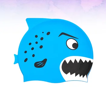1 шт. удобная силиконовая шапочка для плавания с рисунком мультяшной рыбы, водонепроницаемая для мальчиков и девочек (синий)