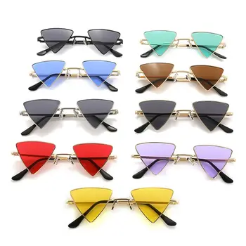 Маленькие солнцезащитные очки в стиле хиппи в металлической оправе с цветными тонированными линзами треугольных панковских оттенков, очки с защитой от UV400