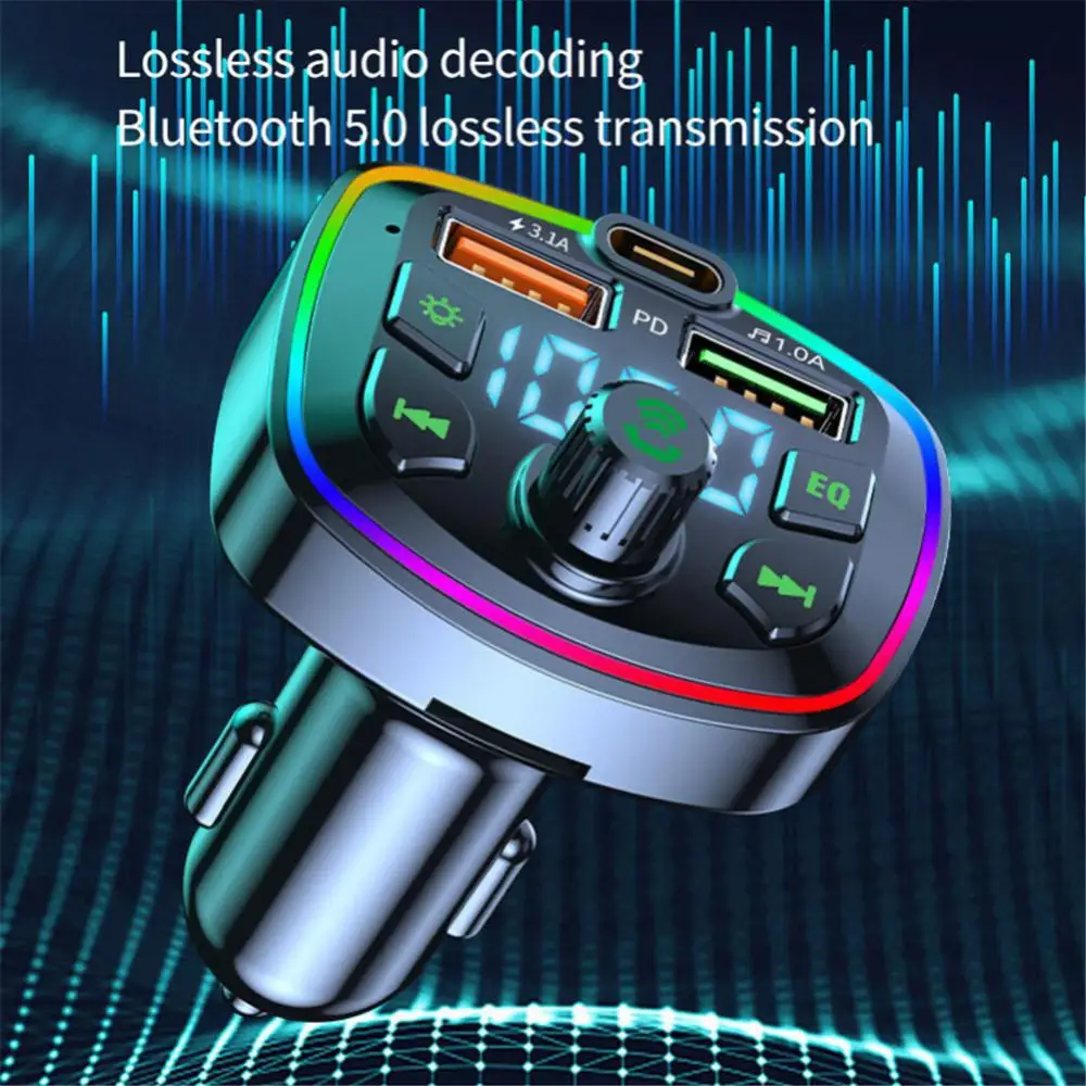 1-8 шт. Автомобильный Bluetooth 5.0 FM-передатчик PD 18 Вт Type-C, быстрое зарядное устройство с двойным USB 4.2A, MP3-плеер со светодиодной подсветкой, атмосферный светильник Изображение 4
