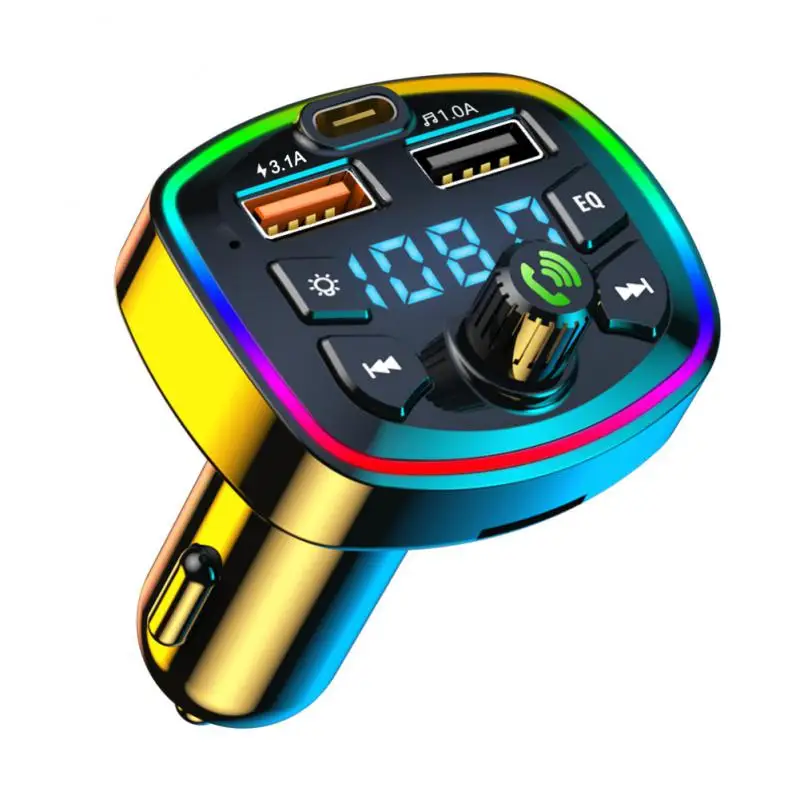 1-8 шт. Автомобильный Bluetooth 5.0 FM-передатчик PD 18 Вт Type-C, быстрое зарядное устройство с двойным USB 4.2A, MP3-плеер со светодиодной подсветкой, атмосферный светильник Изображение 5