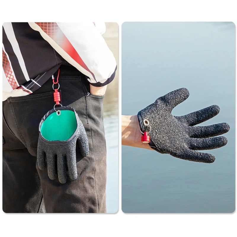 1 пара рыболовных перчаток с магнитным фиксатором, нескользящие рыболовные перчатки для рыбалки, устойчивые к проколам рыболовные перчатки для рыбалки Изображение 2