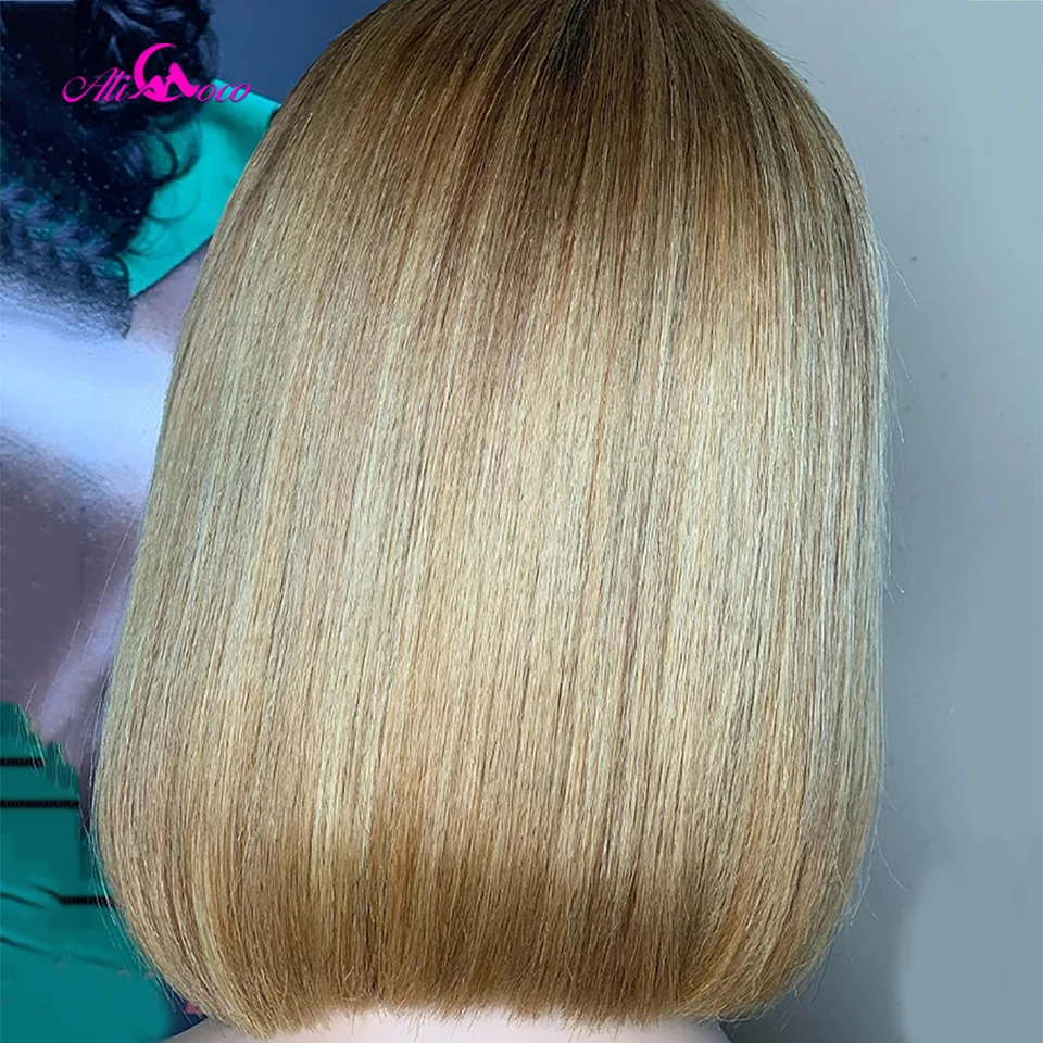 180 Плотность #27 Медовый Блондин Прямой Боб Человеческие Волосы С Челкой Бразильские Волосы Remy Короткий Парик Боб Для Женщины Полностью Машинного Производства Изображение 4
