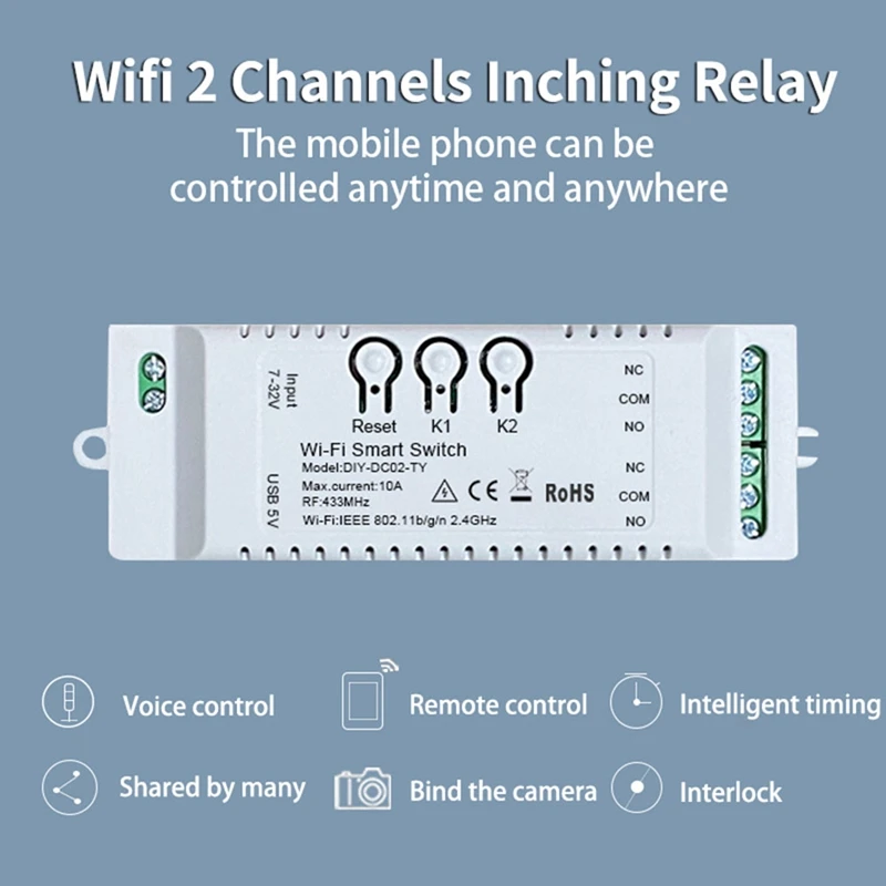 2CH Tuya Wifi Smart Switch Wifi Переключатель 7-32 В USB 5 В 2,4 Г Wifi Smartlife Модуль Домашней Автоматизации для Alexa Google Home IFTT Изображение 1