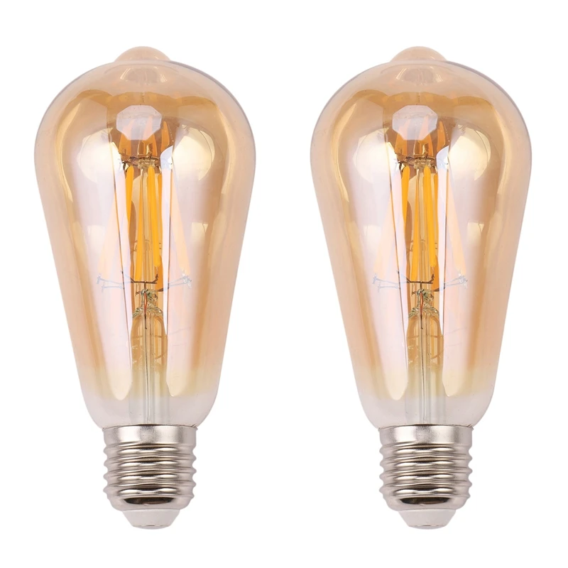 2X Dimmable E27 8 Вт Ретро винтажная светодиодная лампа накаливания ST64 COB Цвет корпуса лампы: золотистый Изображение 0