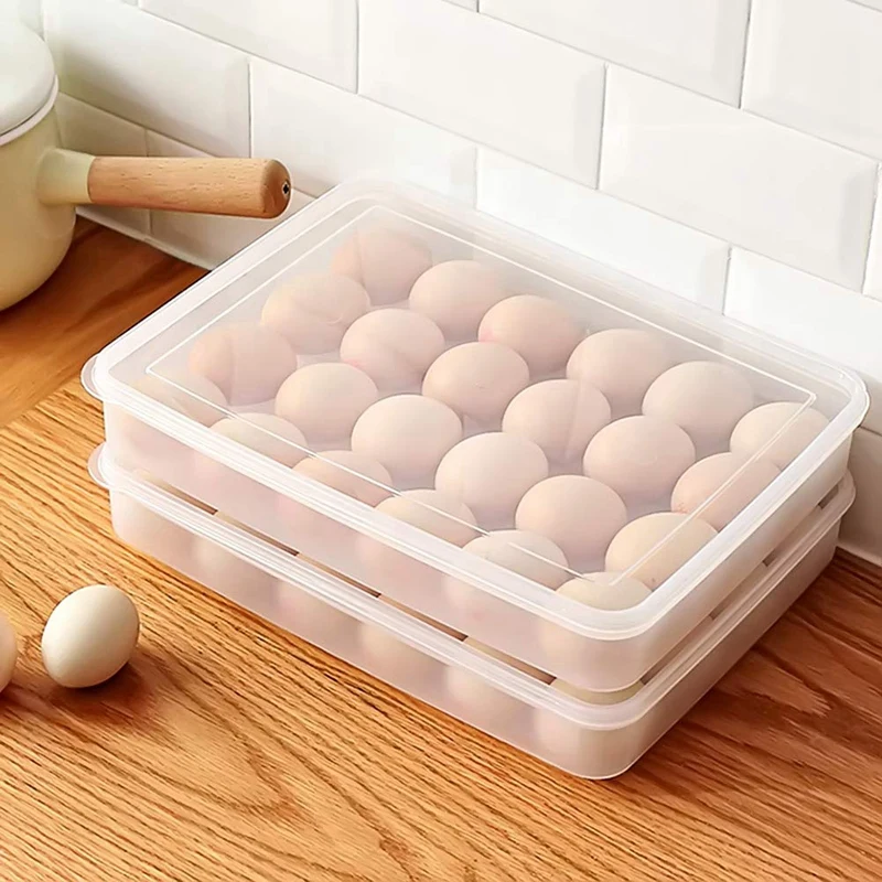 2X Держатель Для яиц Для Холодильника, С Крышкой Для Хранения Яиц В Холодильнике, Штабелируемые Пластиковые Контейнеры Для Яиц, Лоток на 24 Яйца Изображение 3