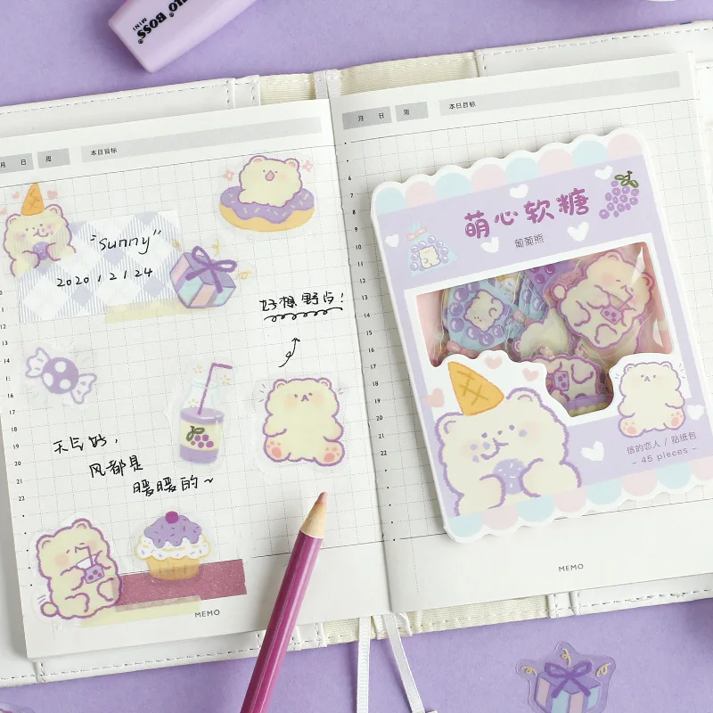 45 шт. / упак. Серия Cute Candy, милые наклейки Kawaii в коробках, планировщик, канцелярские принадлежности для скрапбукинга, японские наклейки для дневника Изображение 3