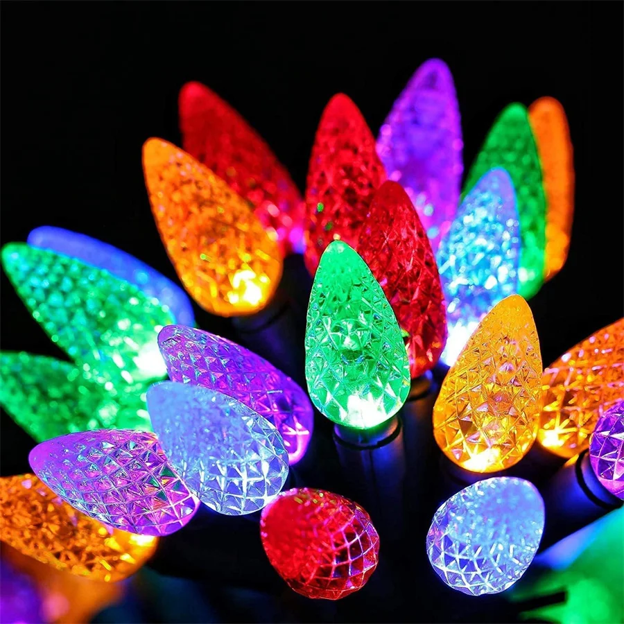C6 Strawberry Solar Christmas String Light 50/100 Светодиодная солнечная гирлянда, разноцветная Клубничная фея для наружного декора Изображение 1