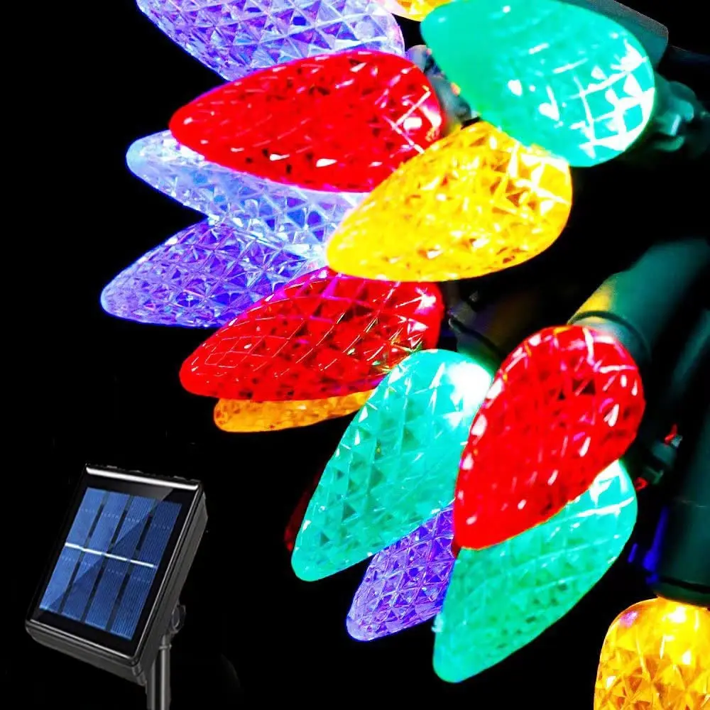 C6 Strawberry Solar Christmas String Light 50/100 Светодиодная солнечная гирлянда, разноцветная Клубничная фея для наружного декора Изображение 2
