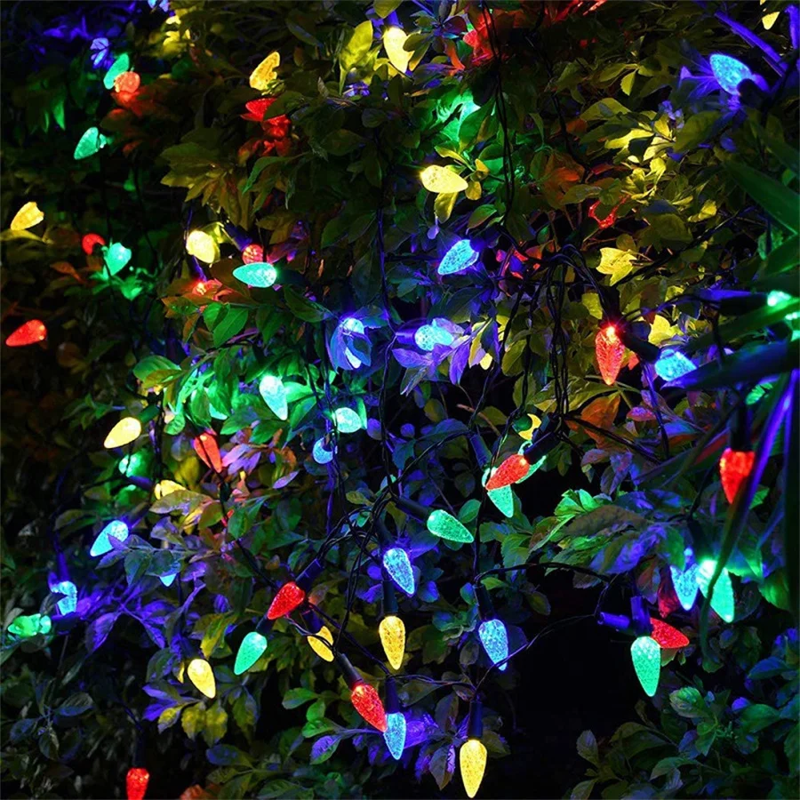 C6 Strawberry Solar Christmas String Light 50/100 Светодиодная солнечная гирлянда, разноцветная Клубничная фея для наружного декора Изображение 4