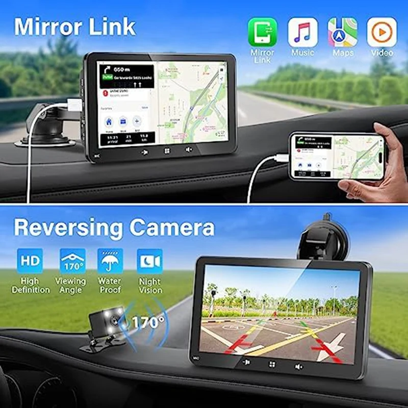 Carplay, Портативная Автомобильная аудиосистема с 7-дюймовым сенсорным экраном, Автомобильное радио С камерой заднего вида, Беспроводной Автомобильный MP5 Для Apple Прост в использовании Изображение 3