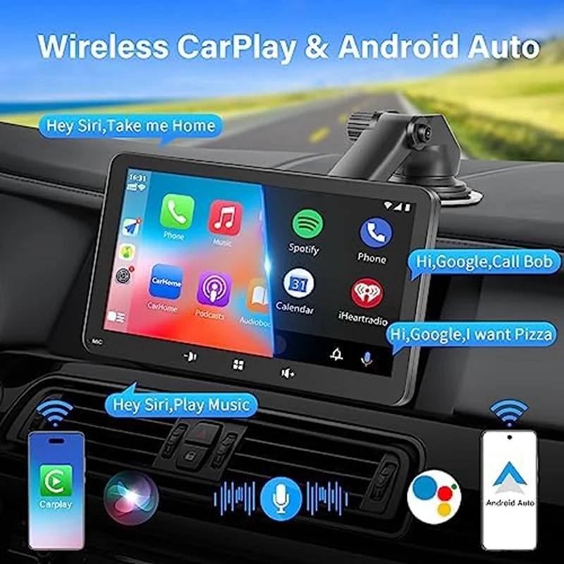 Carplay, Портативная Автомобильная аудиосистема с 7-дюймовым сенсорным экраном, Автомобильное радио С камерой заднего вида, Беспроводной Автомобильный MP5 Для Apple Прост в использовании Изображение 5