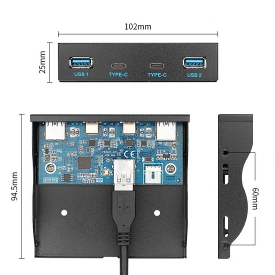 CY USB-C и USB 3.0 Концентратор 4 Порта Передняя Панель к материнской Плате 20-Контактный Соединительный Кабель для 3,5 