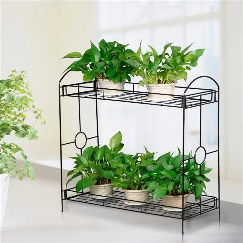 Easyfashion 2-Уровневый металлический органайзер для растений и цветочной витрины, полка для садовых специй Изображение 0